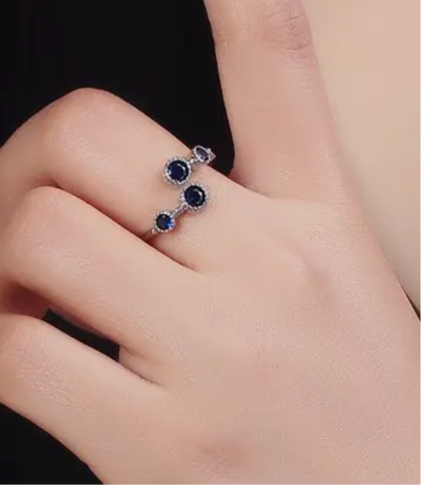 Silver Sapphire Gemstone Adjustable Ring