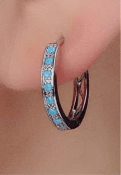 Silver Turquoise Stone Hoops