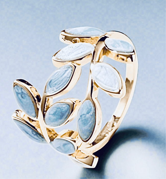 Blue Branch Open Adjustable Ring with nature-inspired blue branch design, eco-friendly gold plating, and adjustable fit.
