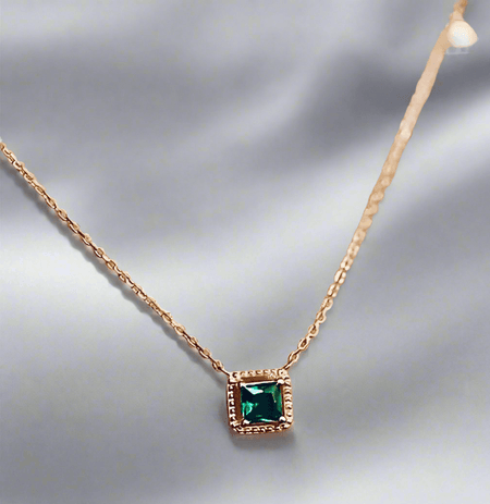 Emerald Gemstone Necklace with sustainable, ethically sourced emeralds and recycled metal chain.