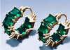 Emerald Green Square Hoops with gold plating and eco-friendly zirconia stones.