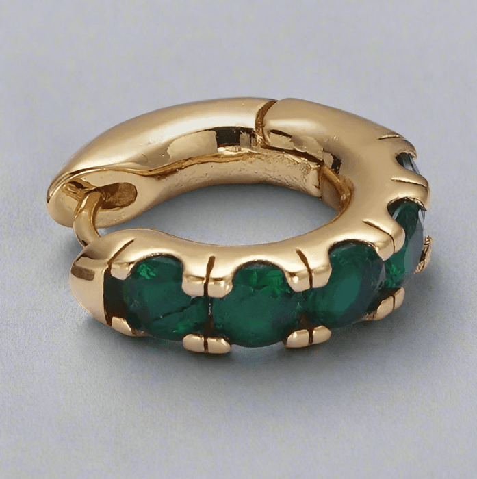 Emerald Stone Huggie Hoops - Pearl & Prism