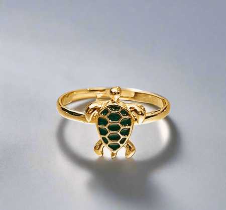 Sea Turtle Adjustable Ring in 14K gold plating, eco-friendly design.