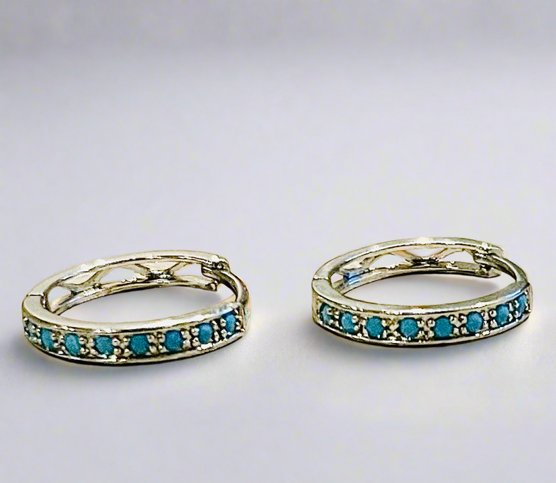 Silver Turquoise Stone Hoops