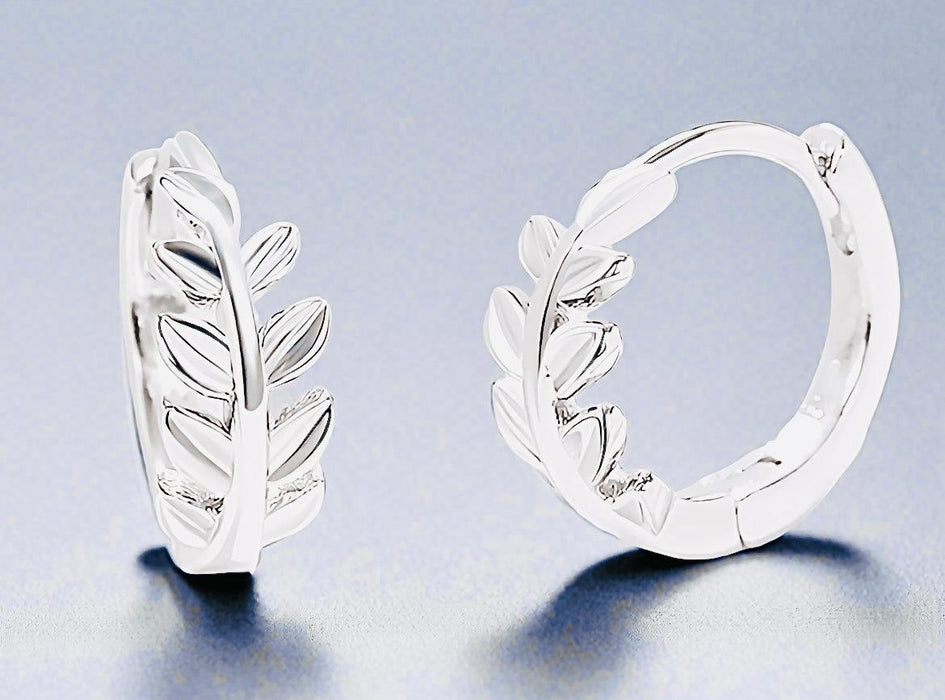 Silver Olive Branch Hoops made from sustainable 925 sterling silver with minimalist design.