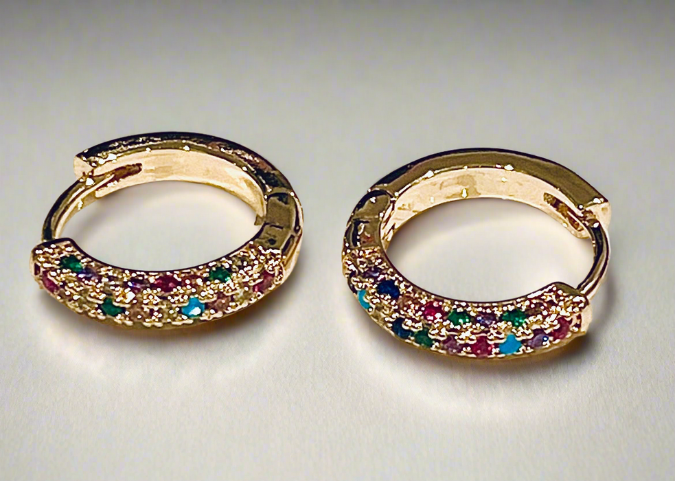 Multicolor Golden Huggie Hoops