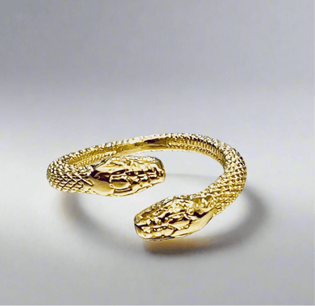Gold Serpent Wrap Ring featuring hypoallergenic, tarnish-free design and snake-inspired motif.