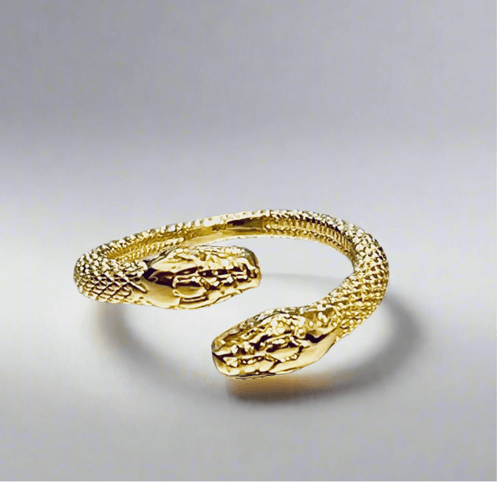 Gold Serpent Wrap Ring featuring hypoallergenic, tarnish-free design and snake-inspired motif.