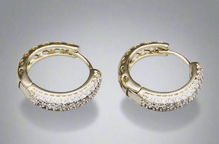 Head Turner Huggie Hoops with cubic zirconia, 14K gold-filled brass, 19.1mm X 20.8mm, elegant and lightweight earrings.