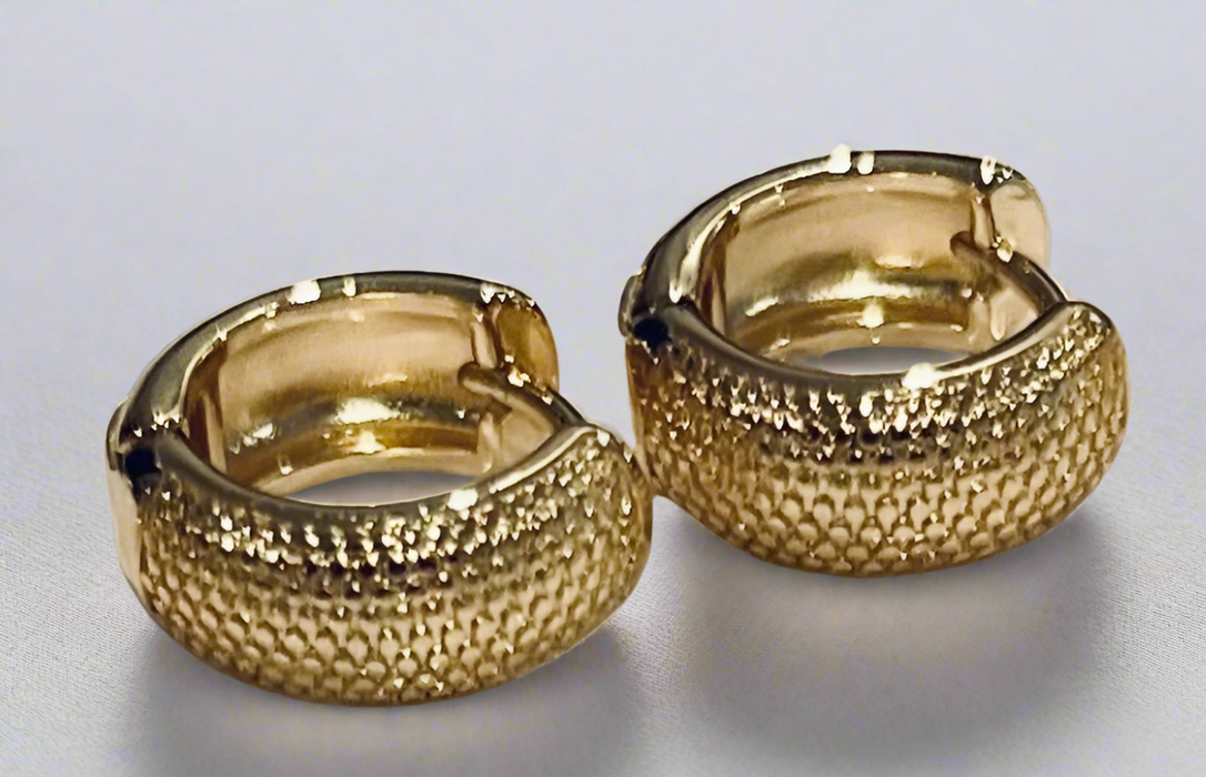 Gold Textured Huggie Hoops