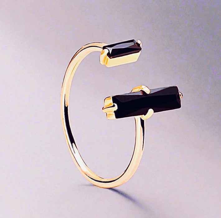 Delicate Obsidian Bar Ring