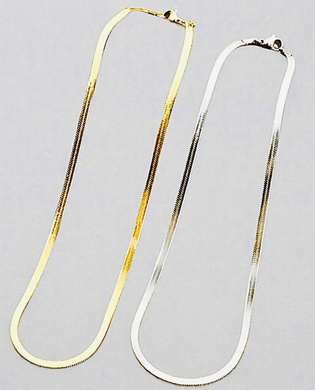 18K Gold/925 Silver Flat Chain, sustainable minimalist jewelry, eco-friendly design, elegant choker necklace.